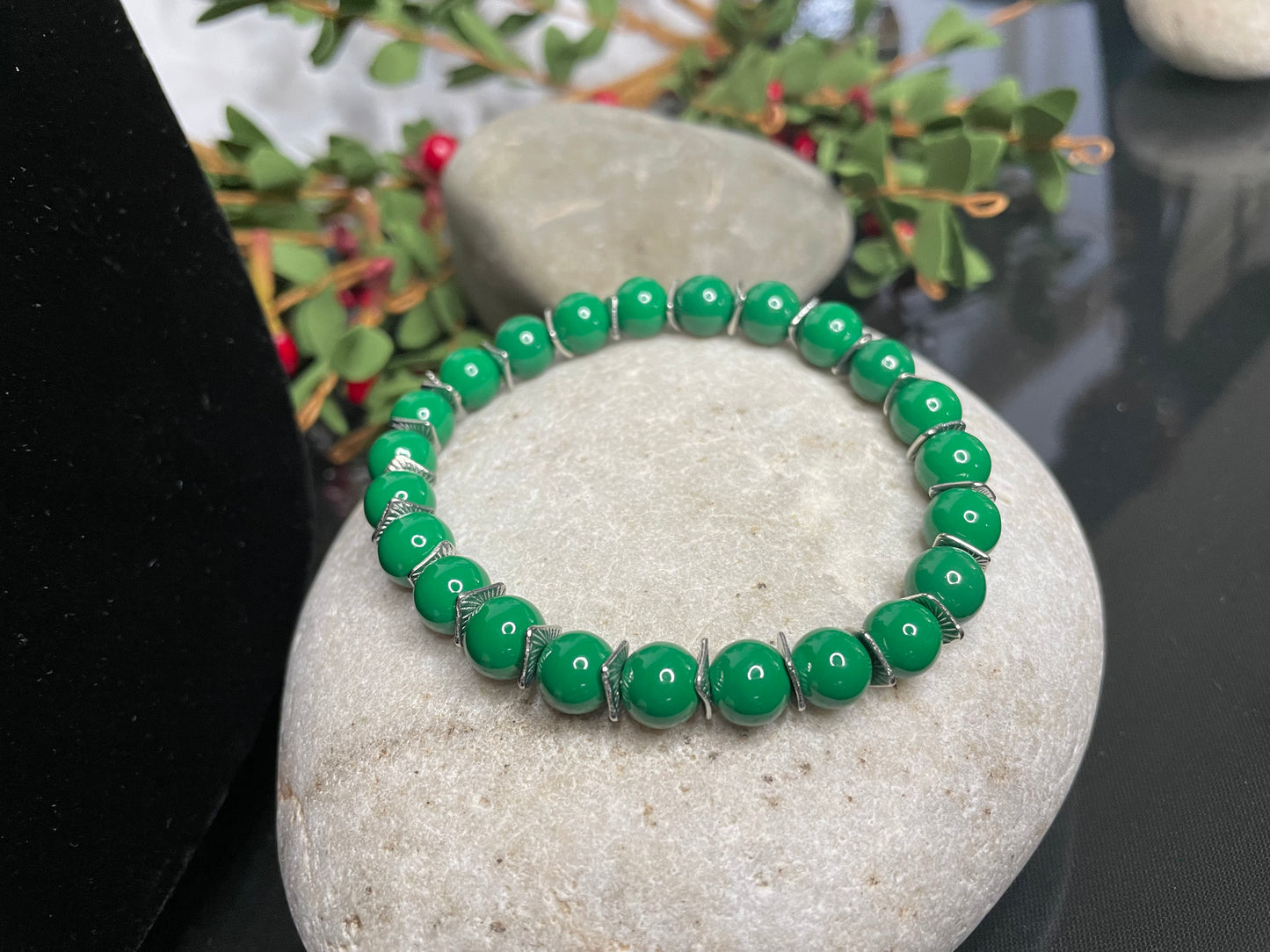 Green Malachite Stones w/Silver Spacers, Healing Bracelet.