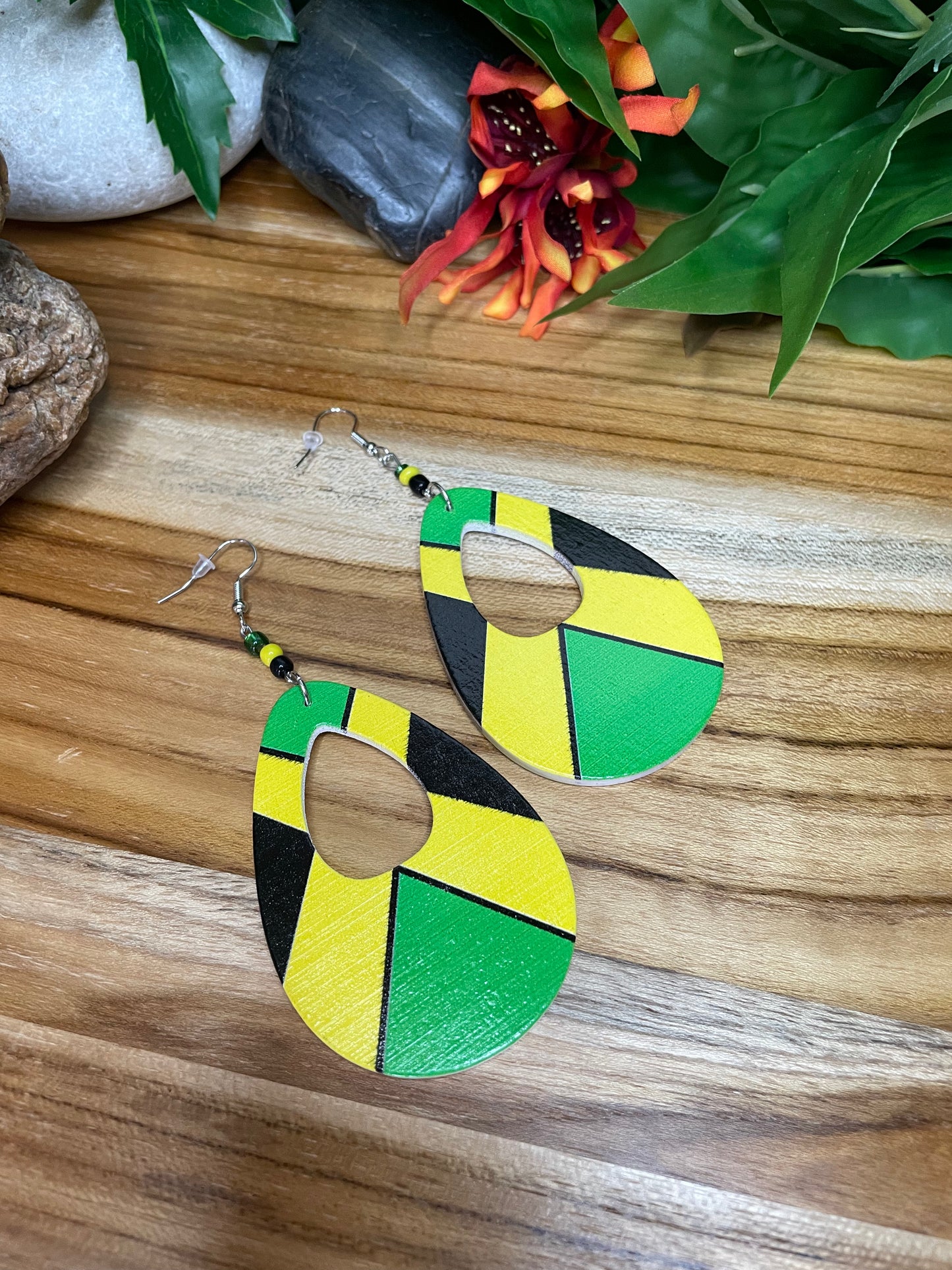 Jamaican Wooden Oval Earrings.