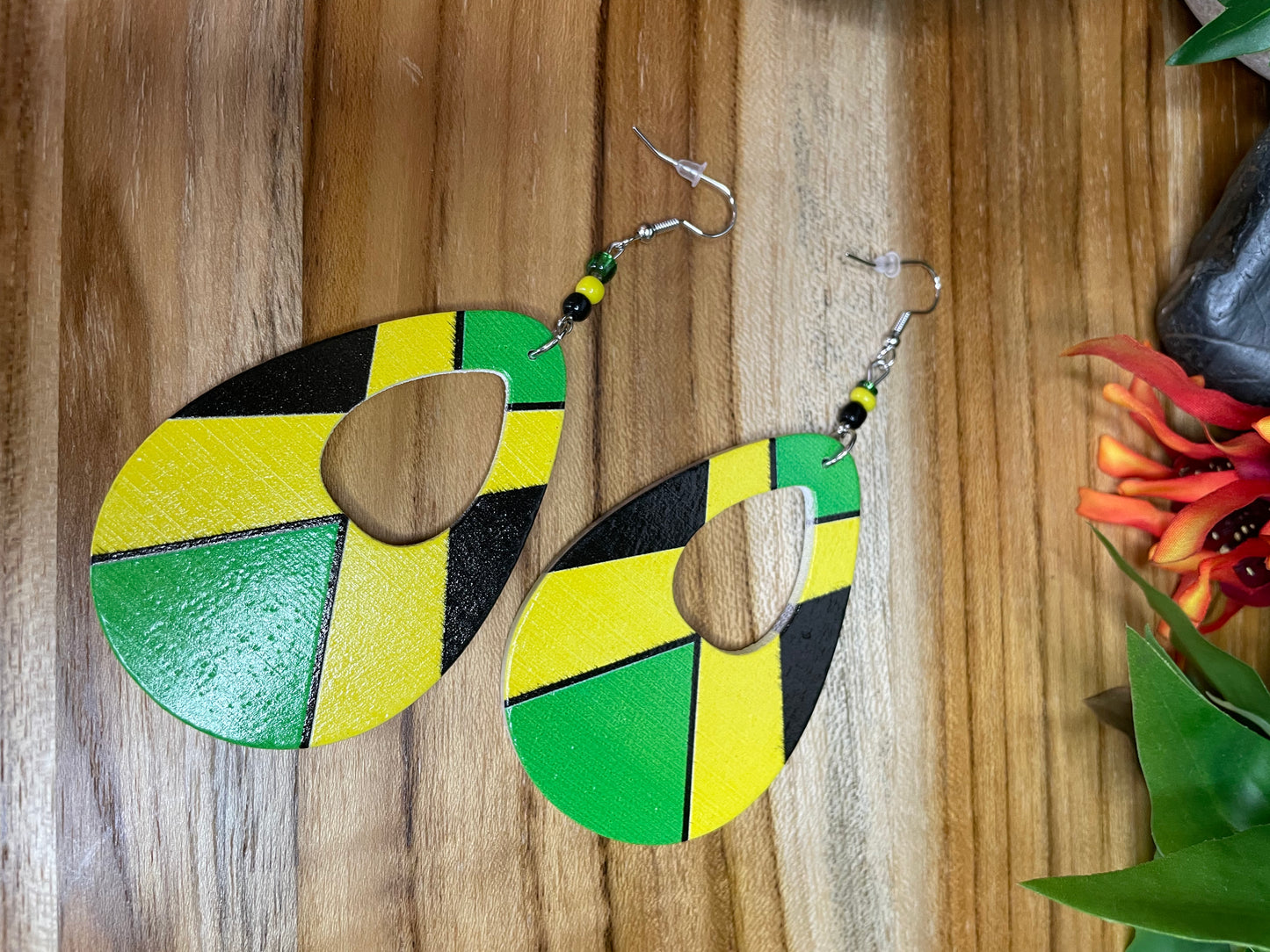 Jamaican Wooden Oval Earrings.
