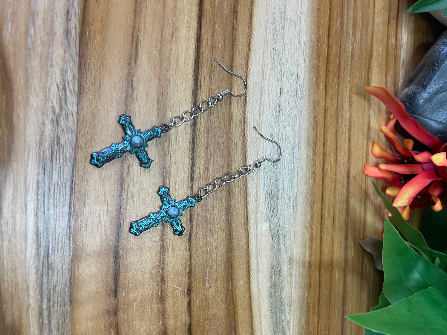 Cross Turquoise Earrings.