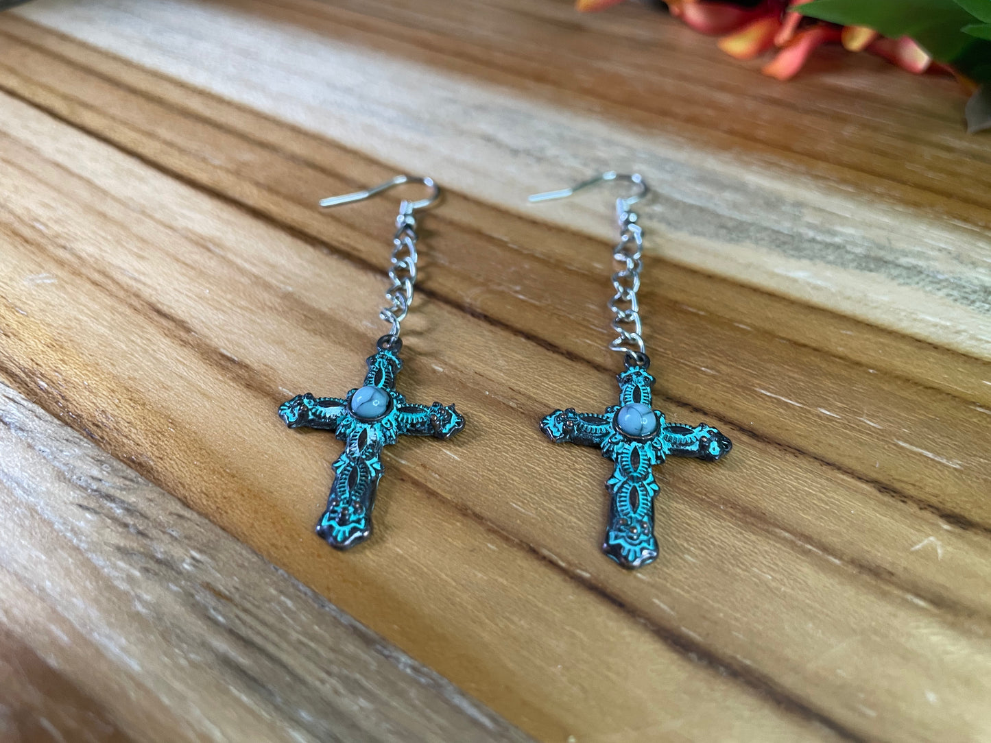 Cross Turquoise Earrings.