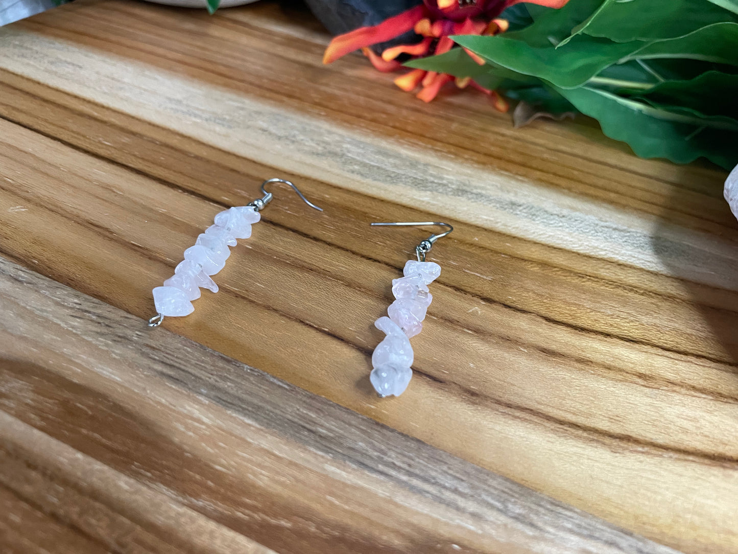 Rose Quartz Chipped Stone Earrings.