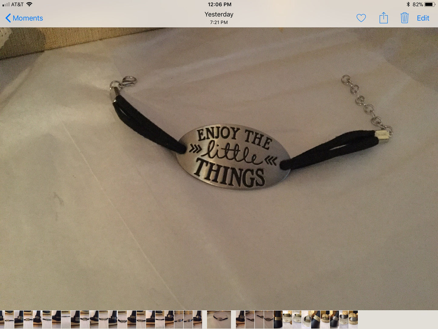 Enjoy The Little Things, Black Suede Metal Inspirational Bracelet.