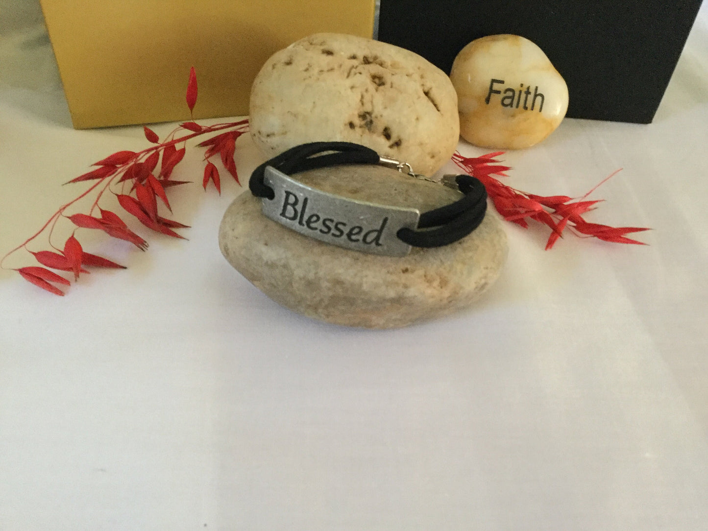 Blessed Bracelet, Black Suede Metal Inspirational Bracelet.