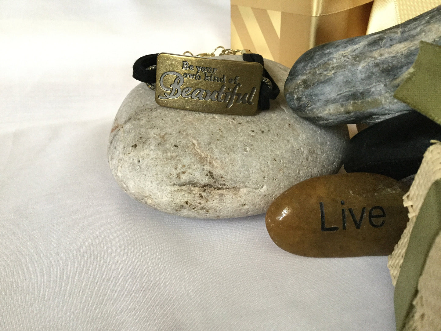 Be Your Own Kind Of Beautiful, Black Suede Metal Inspirational Bracelet.