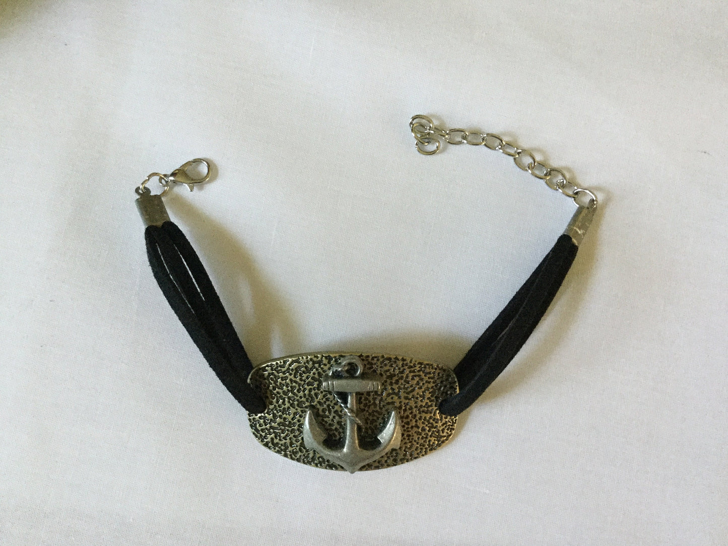 Anchor Metal, Black Suede Metal Inspirational Bracelet.