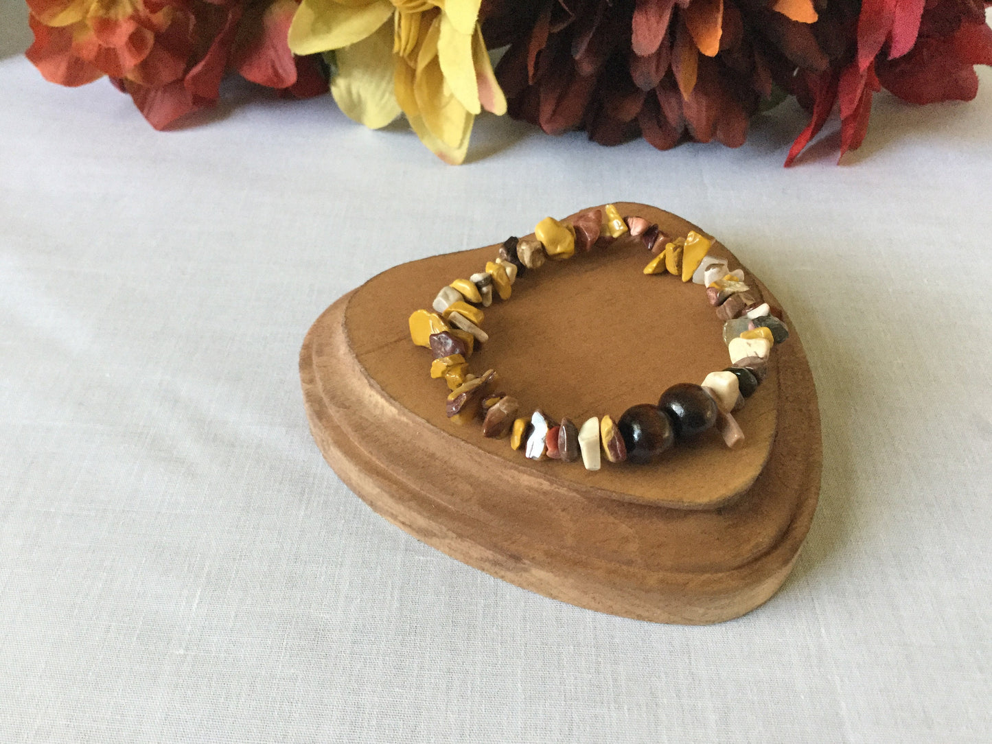 Natural Wood w/Mookiate Healing Stones Chips Bracelet.