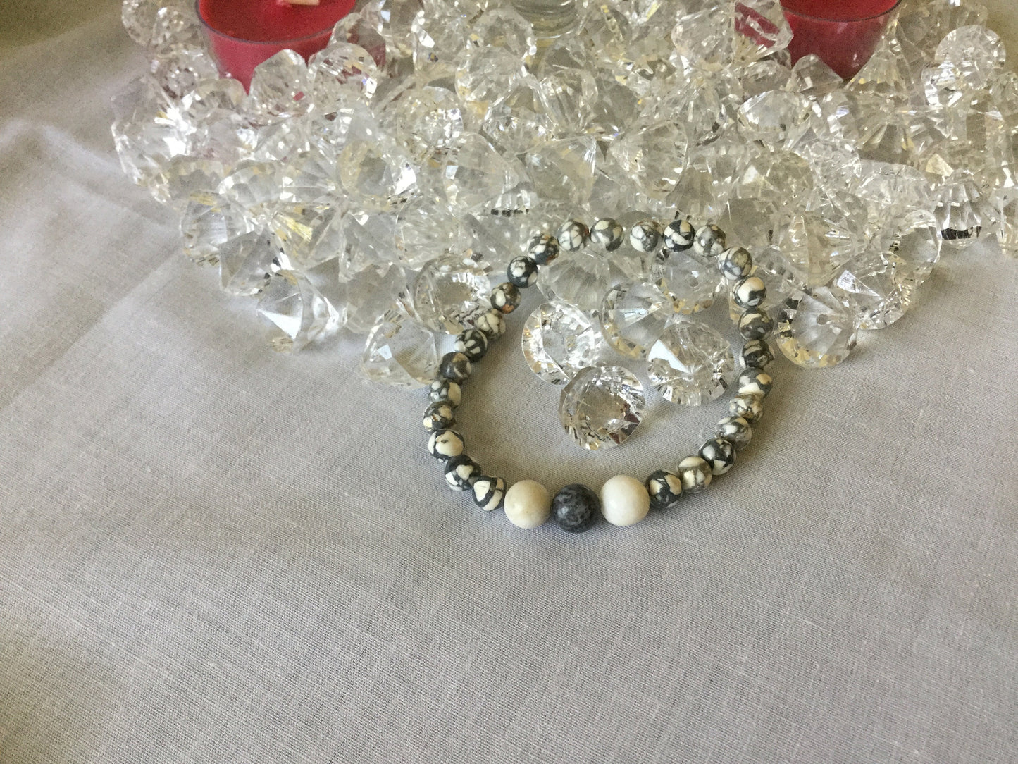 White Howlite w/Zebra Stones, Healing Bracelet.