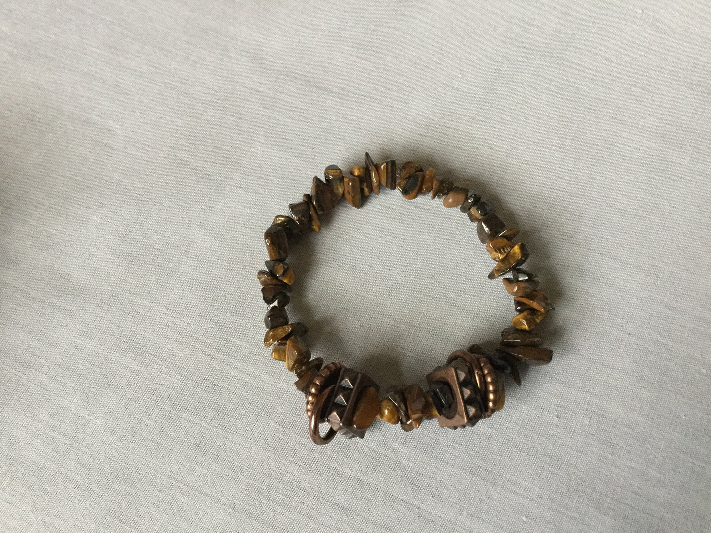 Tiger Eye w/Plated Copper Rings, Healing Bracelet.