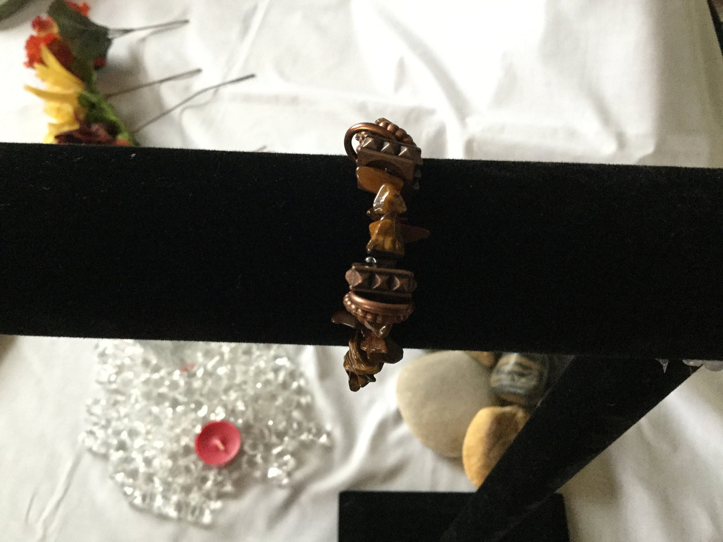 Tiger Eye w/Plated Copper Rings, Healing Bracelet.