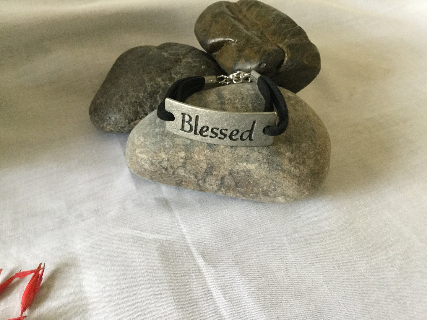 Blessed Bracelet, Black Suede Metal Inspirational Bracelet.