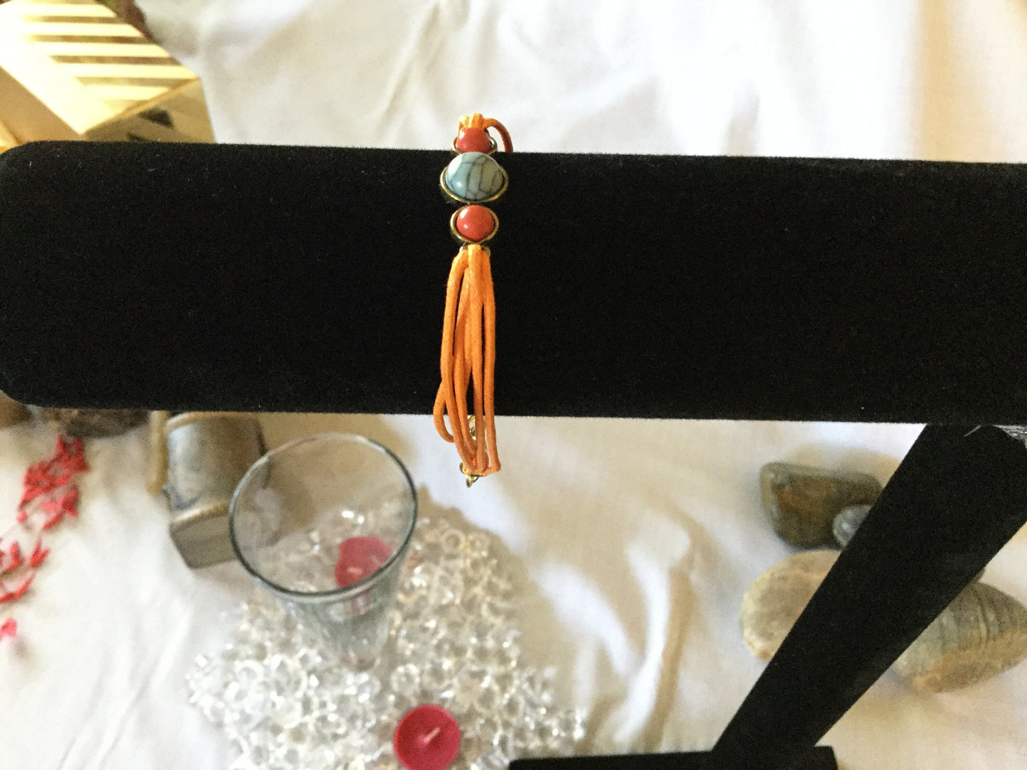 Triple Cabochon, Orange Hemp, Metal Inspirational Quoted Bracelet.