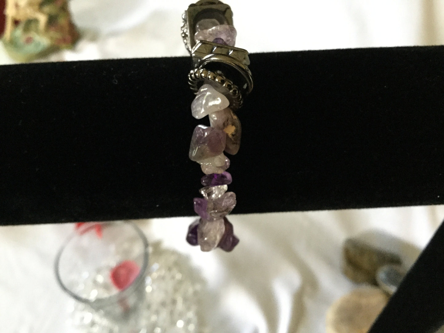 Amethyst Chipped Stones w/Silver Plated Rings, Healing Bracelet.