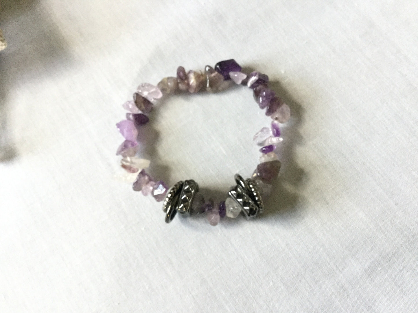 Amethyst Chipped Stones w/Silver Plated Rings, Healing Bracelet.