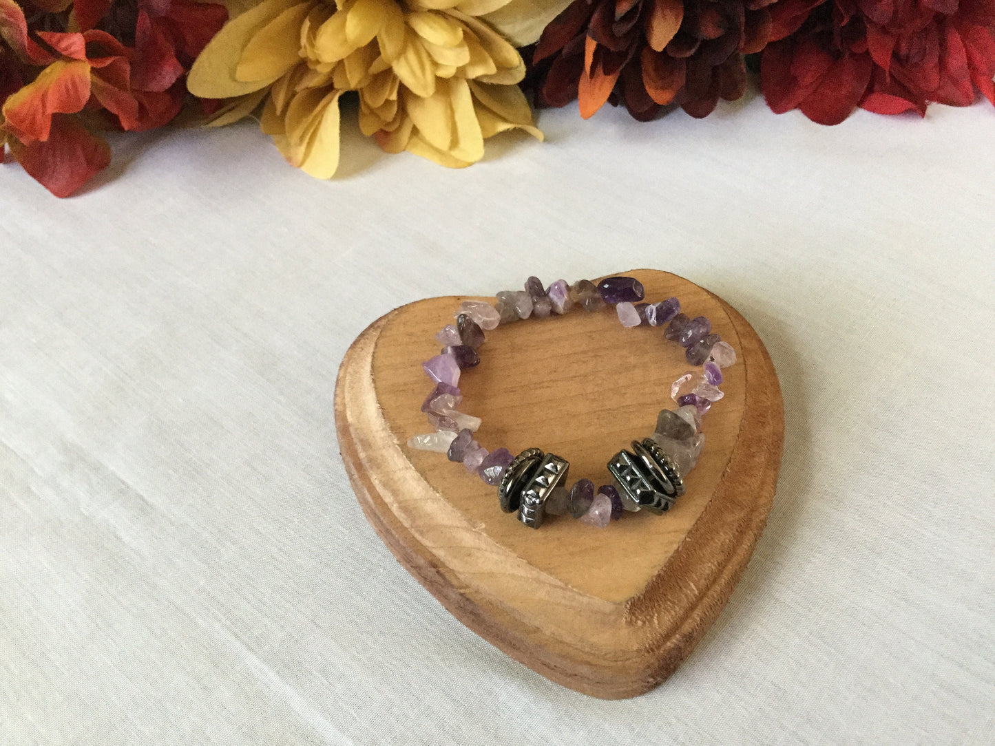 Amethyst Chipped Stones w/Silver Plated Rings, Healing Bracelet.