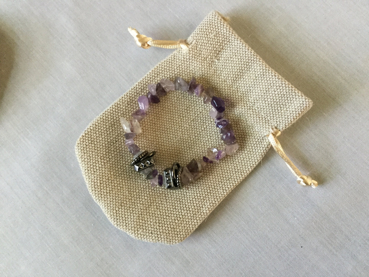 Amethyst Chipped Stones w/Silver Plated Rings, Healing Bracelet.