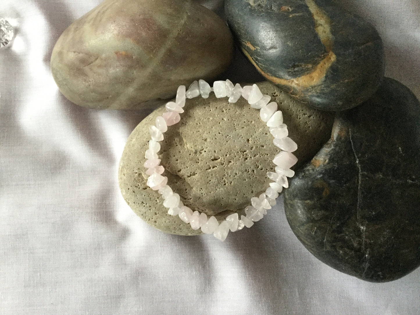 Rose Quartz Chipped Stones, Healing Bracelet.