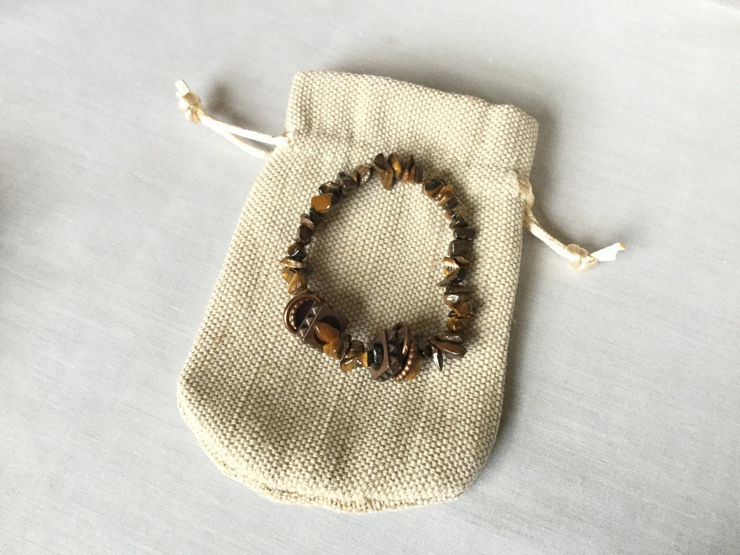 Tiger Eye w/Plated Copper Rings, Healing Bracelet.