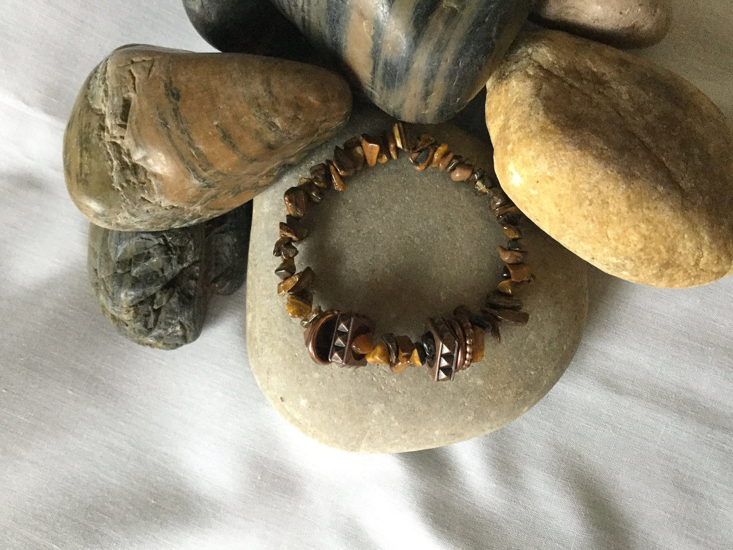 Tiger Eye w/Plated Copper Rings, Healing Bracelet.