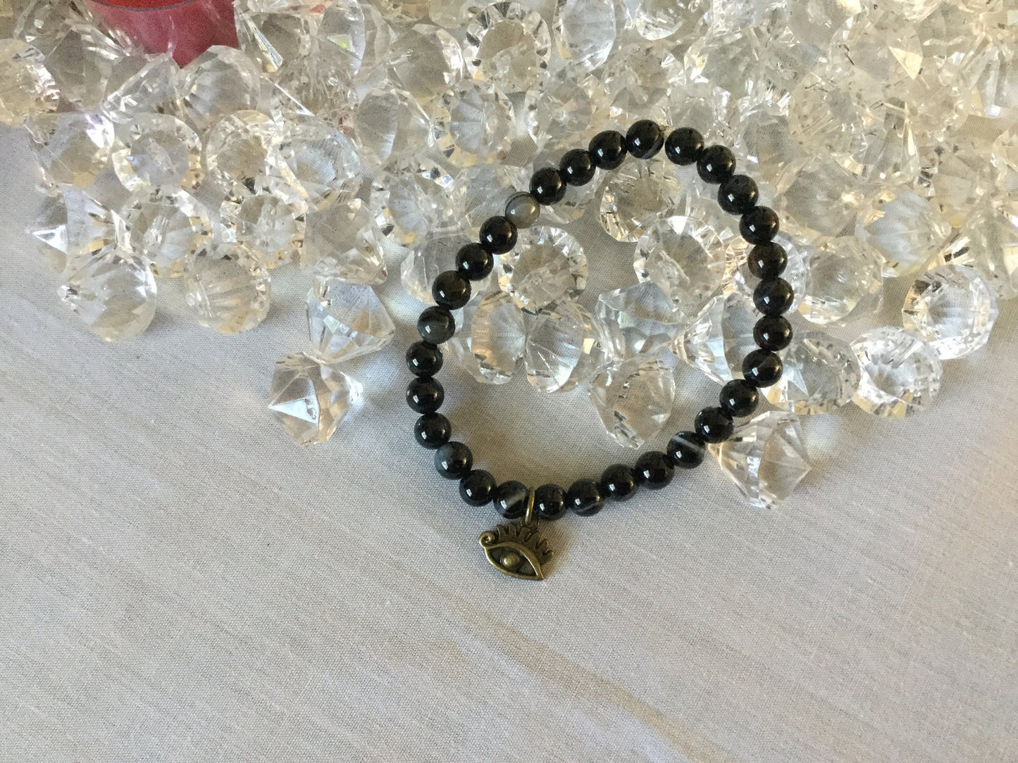 Agate, Black Banded w/Evil Eye, Healing Bracelet.