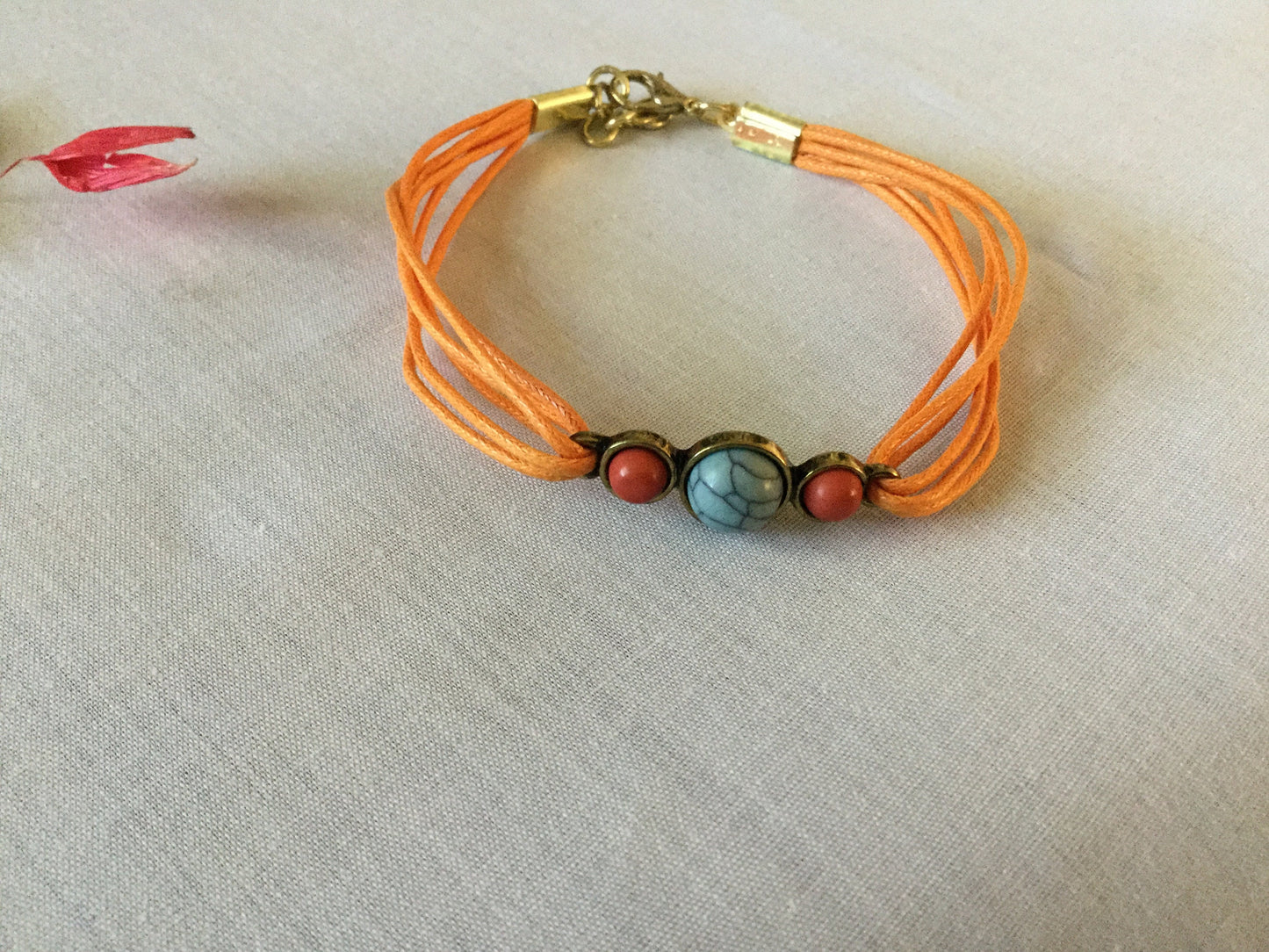 Triple Cabochon, Orange Hemp, Metal Inspirational Quoted Bracelet.