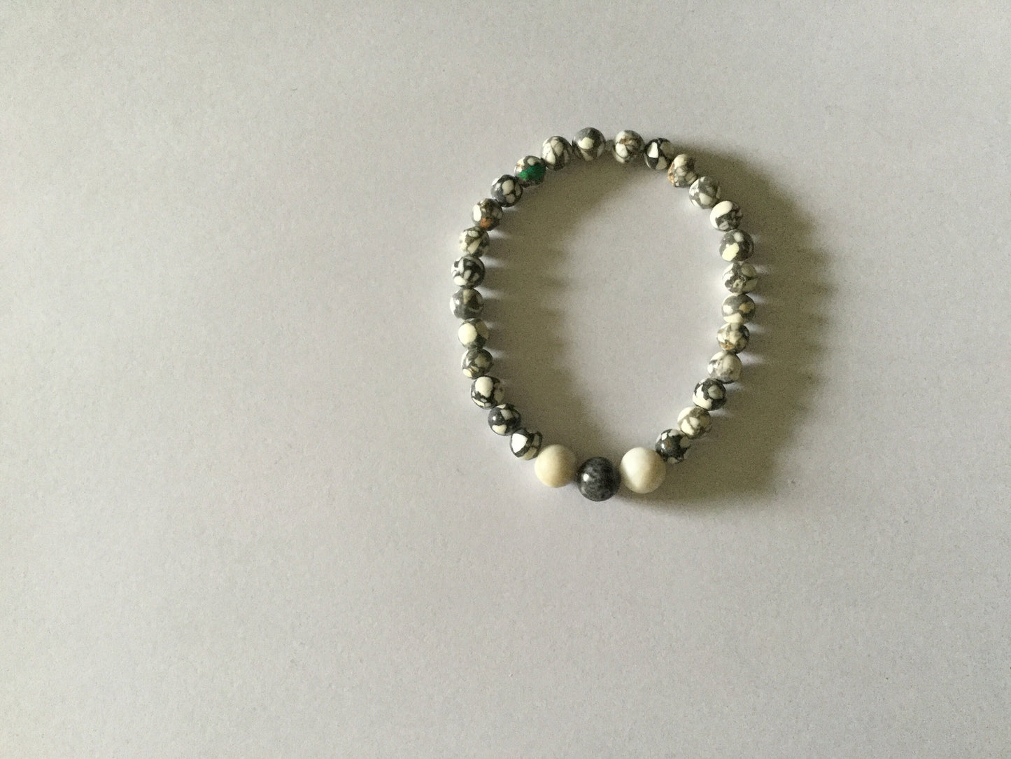 White Howlite w/Zebra Stones, Healing Bracelet.