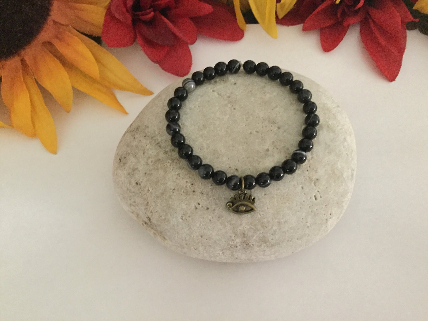 Agate, Black Banded w/Evil Eye, Healing Bracelet.