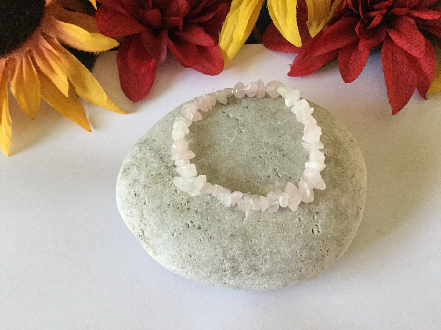 Rose Quartz Chipped Stones, Healing Bracelet.