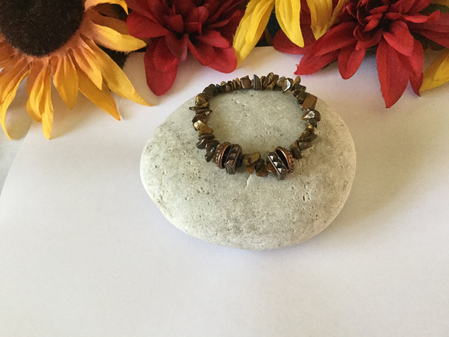 Tiger Eye w/Plated Copper Rings, Healing Bracelet.