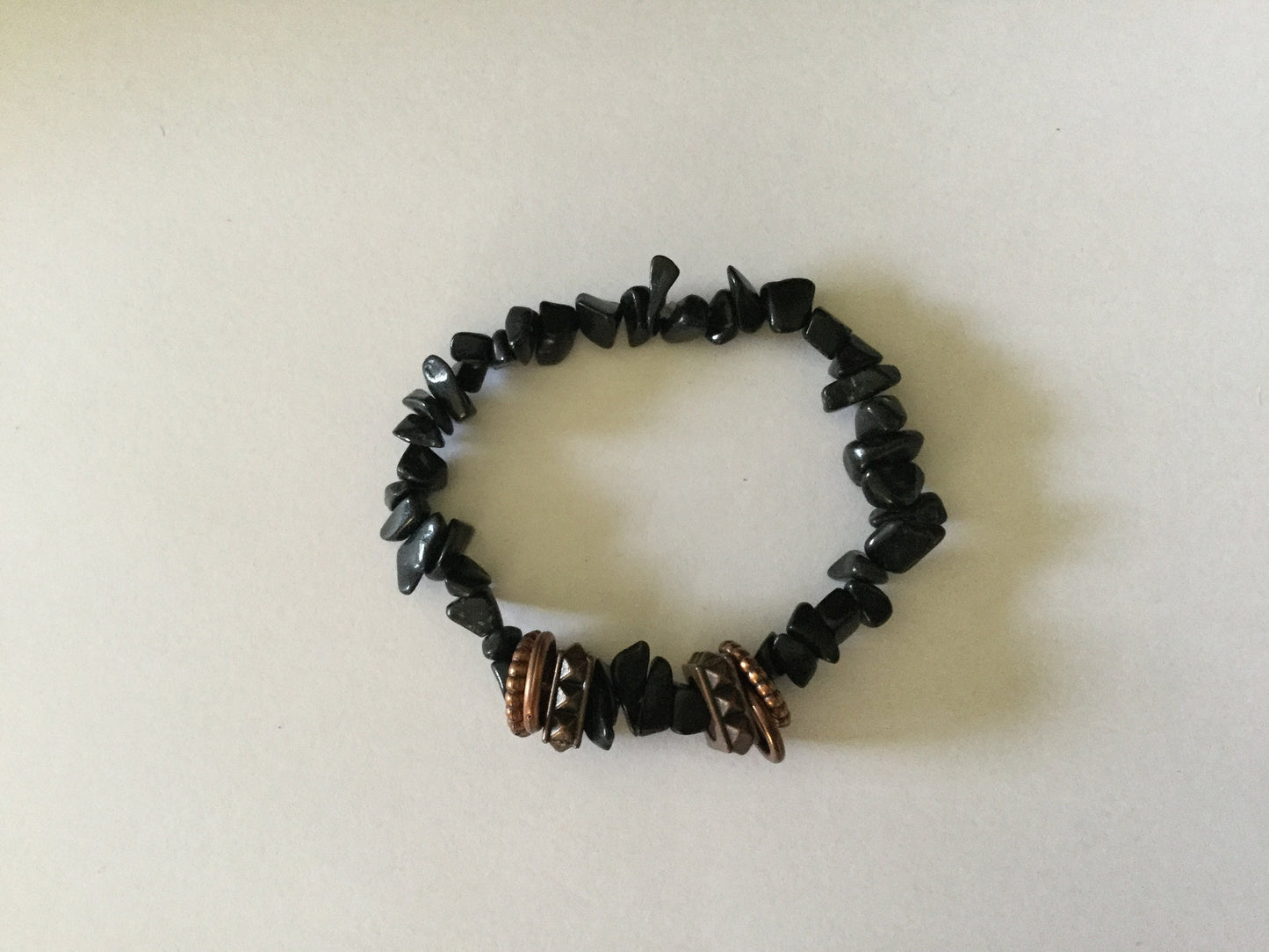 Black Obsidian Chip Stones w/Plated Copper Rings, Healing Bracelet.