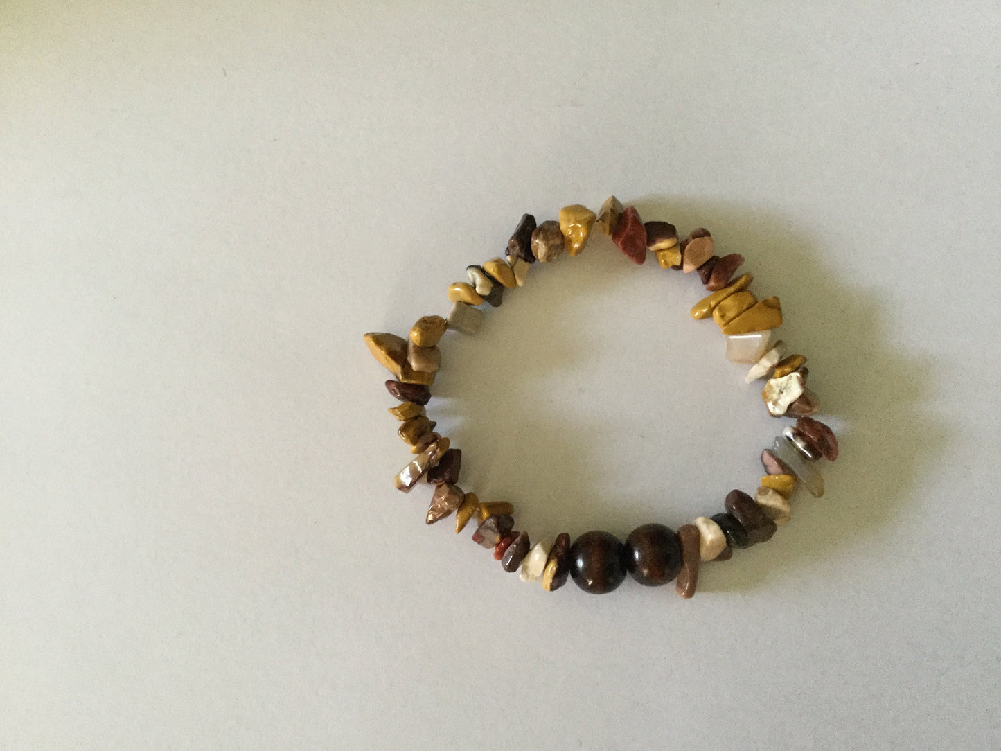 Natural Wood w/Mookiate Healing Stones Chips Bracelet.