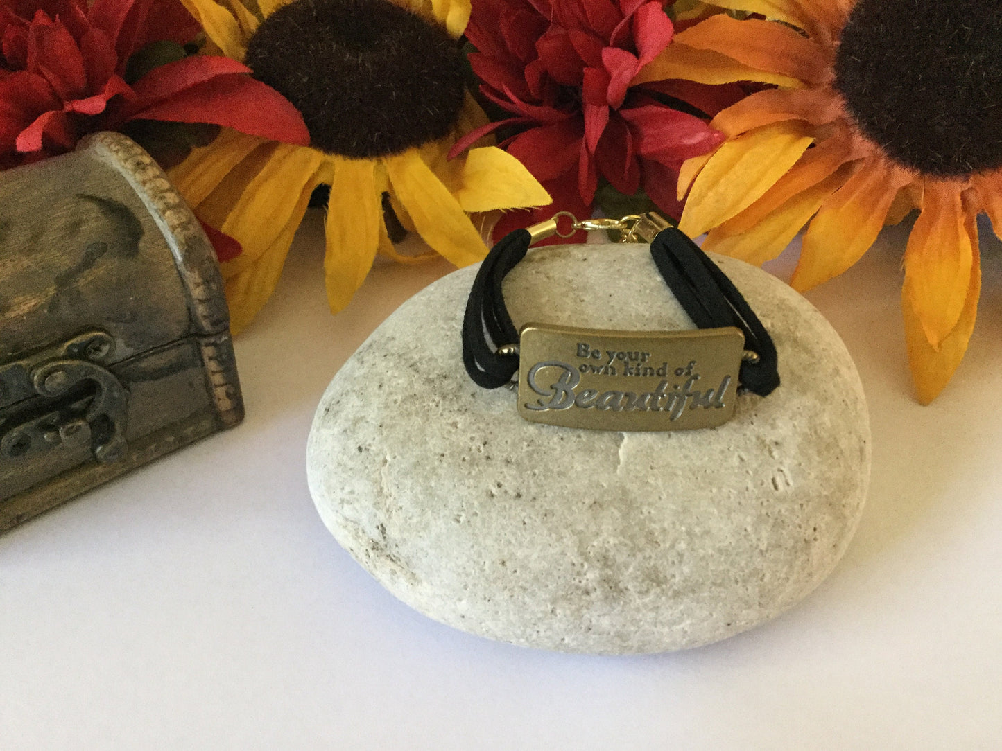 Be Your Own Kind Of Beautiful, Black Suede Metal Inspirational Bracelet.