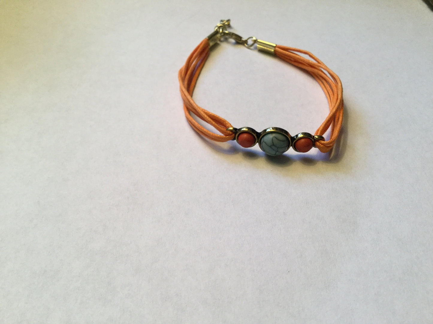 Triple Cabochon, Orange Hemp, Metal Inspirational Quoted Bracelet.