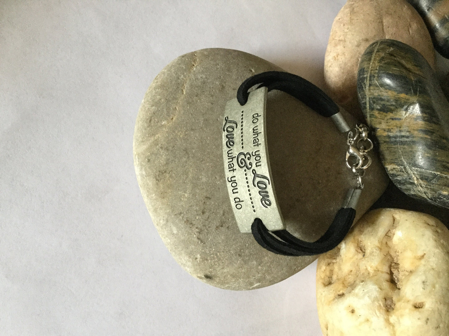 Do What a you Love & Love What You Do, Blk Suede Metal Inspirational Quoted Bracelet.