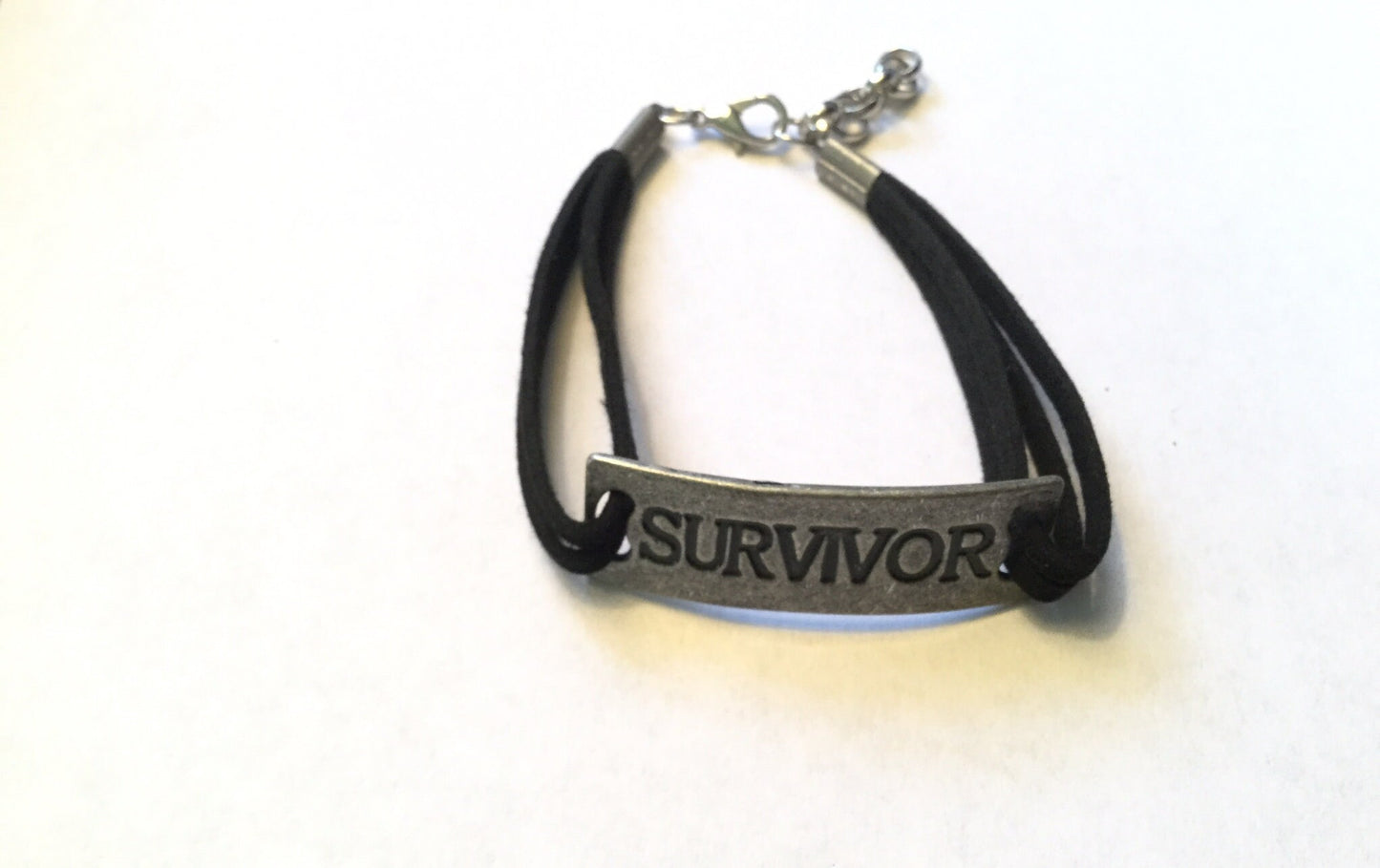 Survivor, Blk Suede Metal Inspirational Quoted Bracelet.