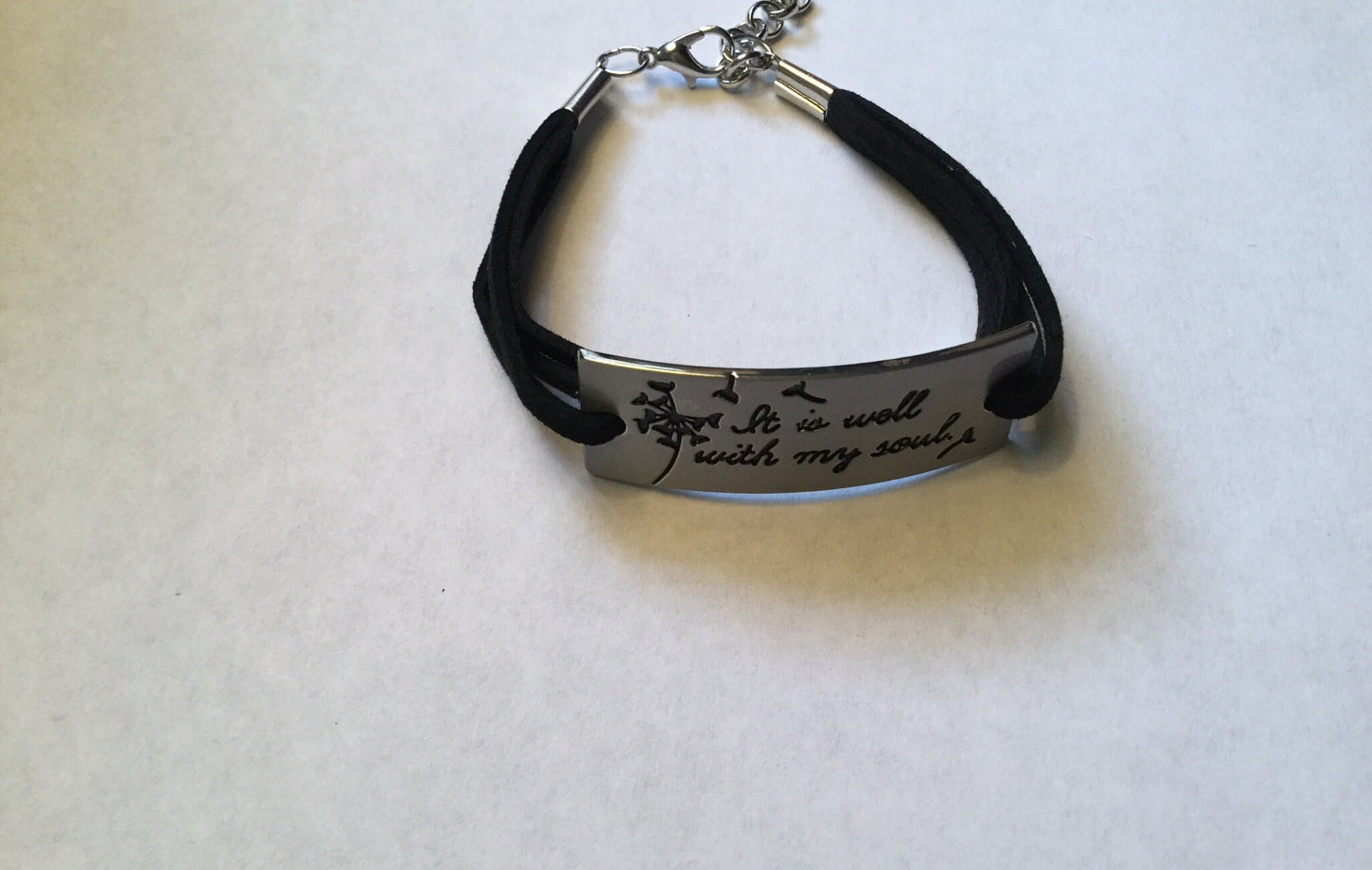 It Is Well With My Soul, Black Suede Metal Quoted Inspirational Bracelet.