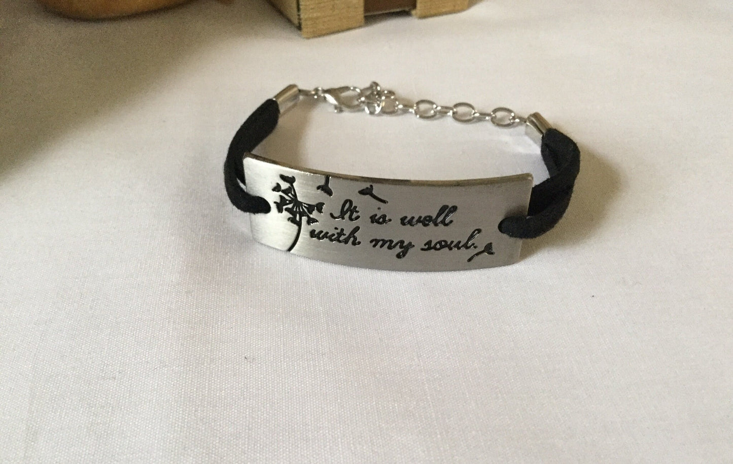 It Is Well With My Soul, Black Suede Metal Quoted Inspirational Bracelet.