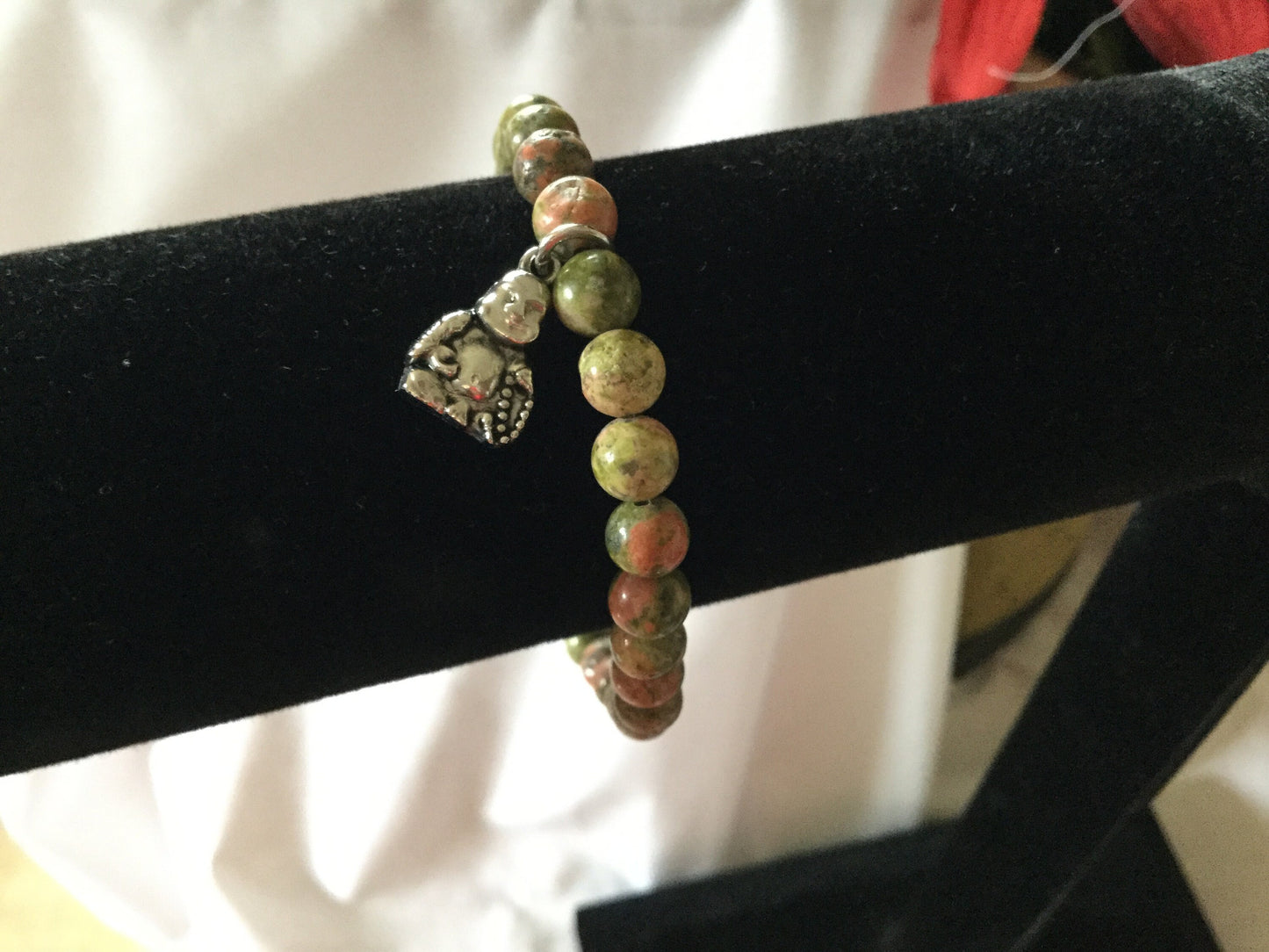 Green Unakite w/ Buddha, Healing Bracelet.