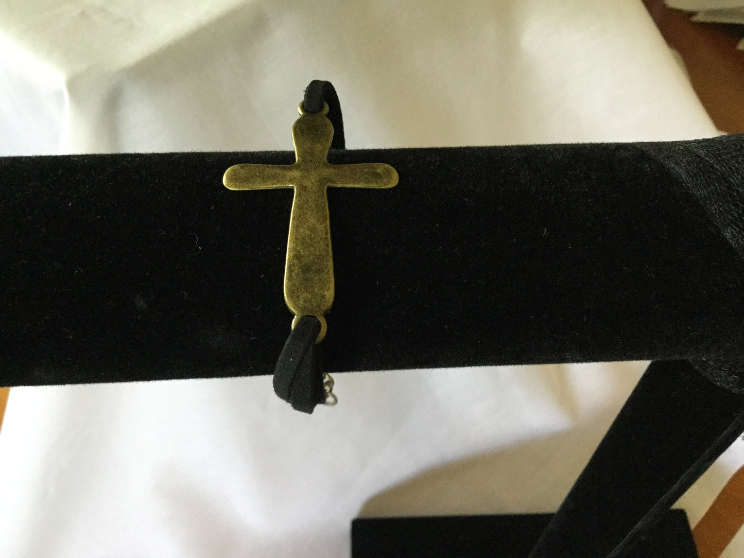 Cross, Black Suede Corded Metal Inspirational Quoted Bracelet