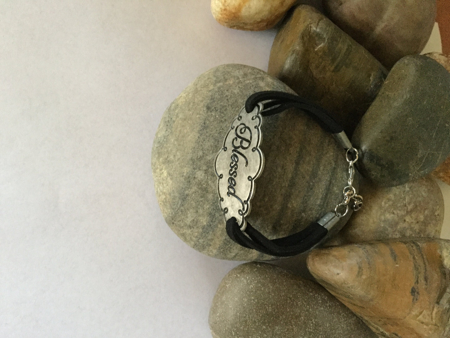 Blessed 2, Black Suede, Inspirational Quoted Bracelet.