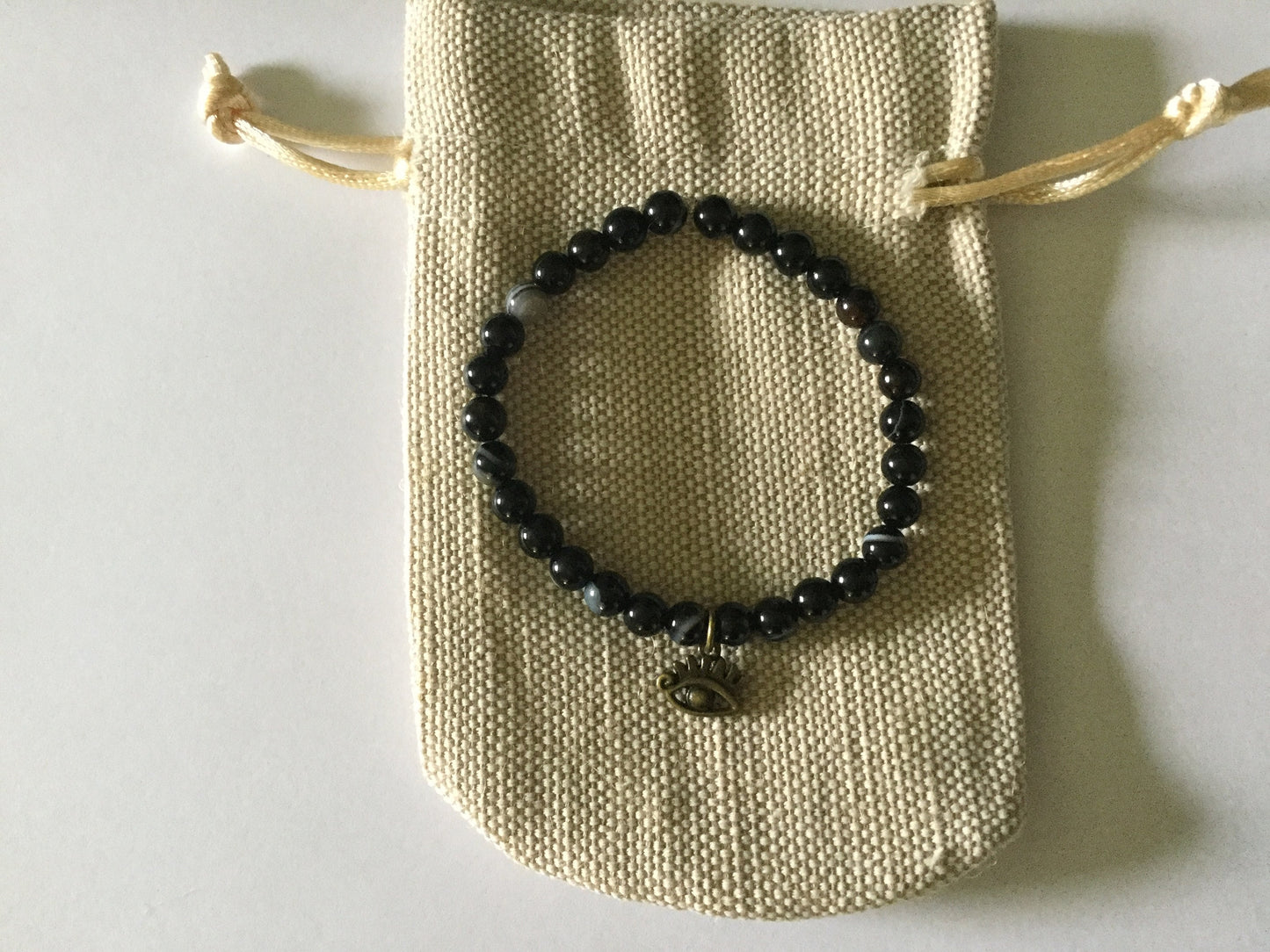 Agate, Black Banded w/Evil Eye, Healing Bracelet.