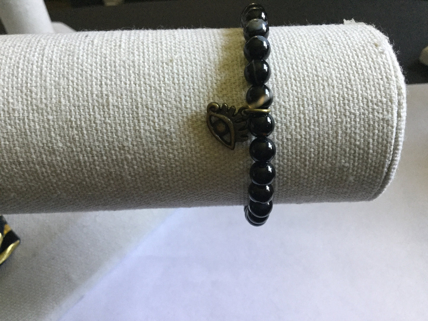 Agate, Black Banded w/Evil Eye, Healing Bracelet.