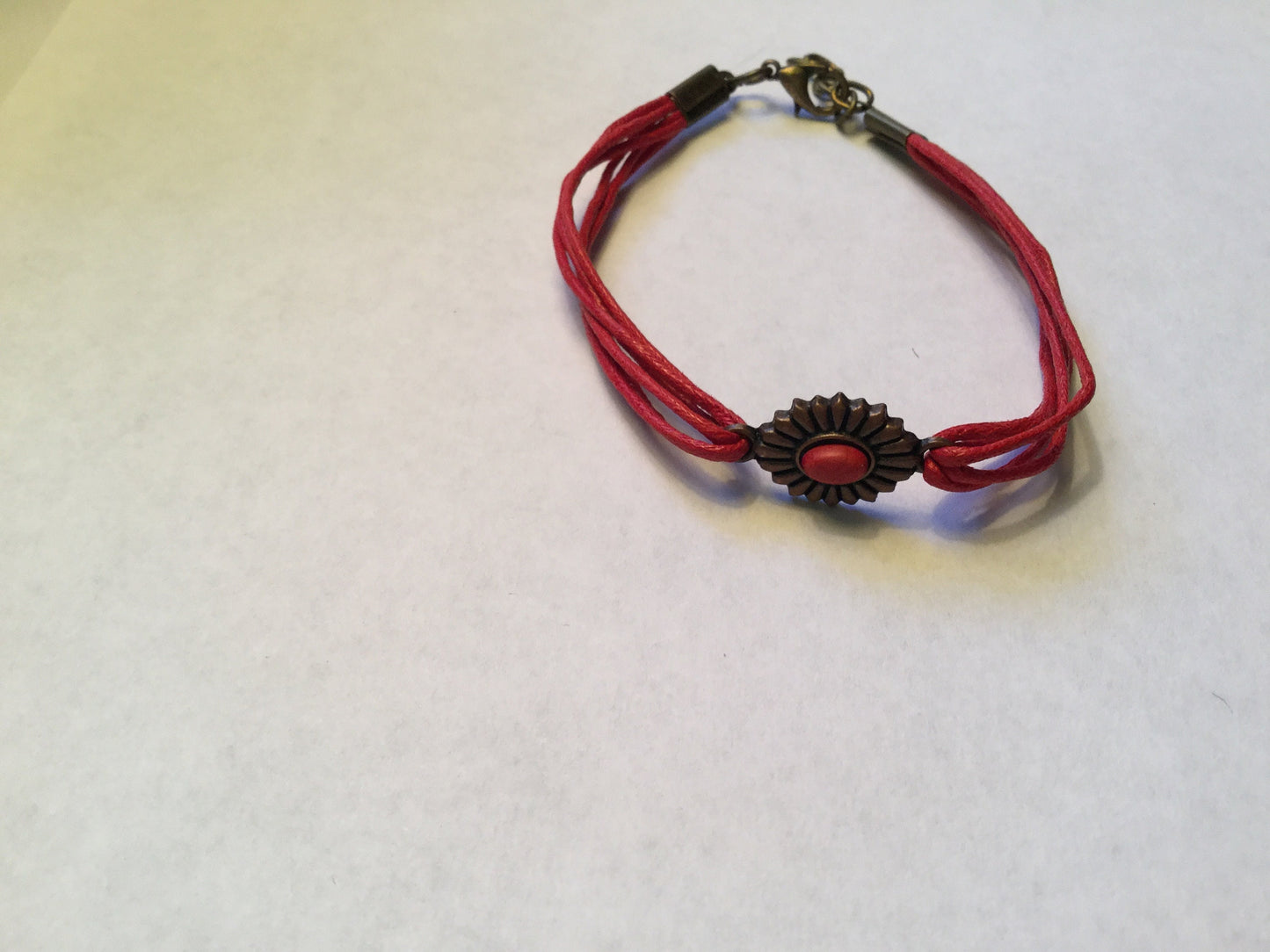 Single Cabochon Red Stone, Red Hemp Inspirational Quoted Bracelet.