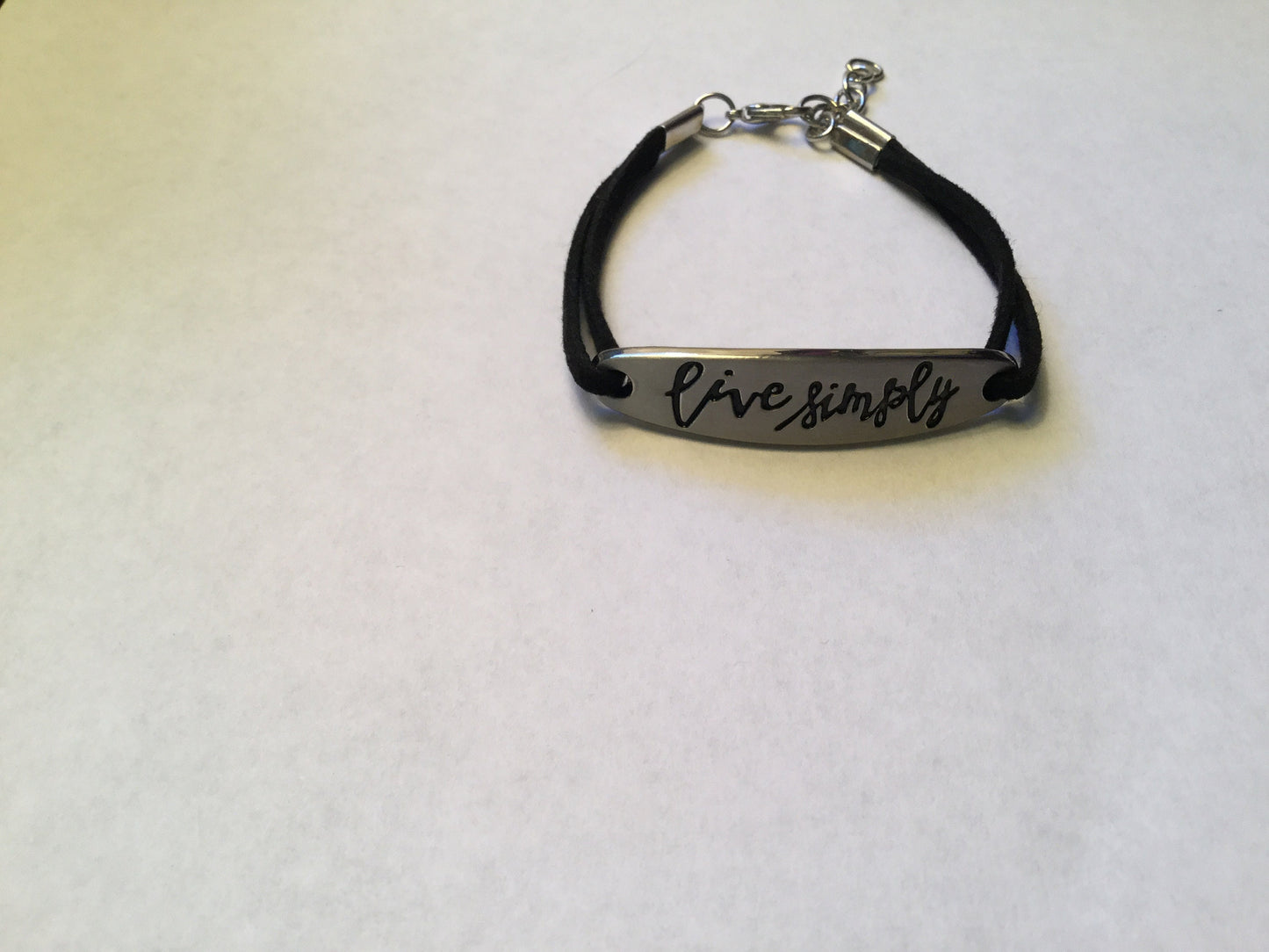 Live Simply, Black Suede Metal Inspirational Quote Bracelet.