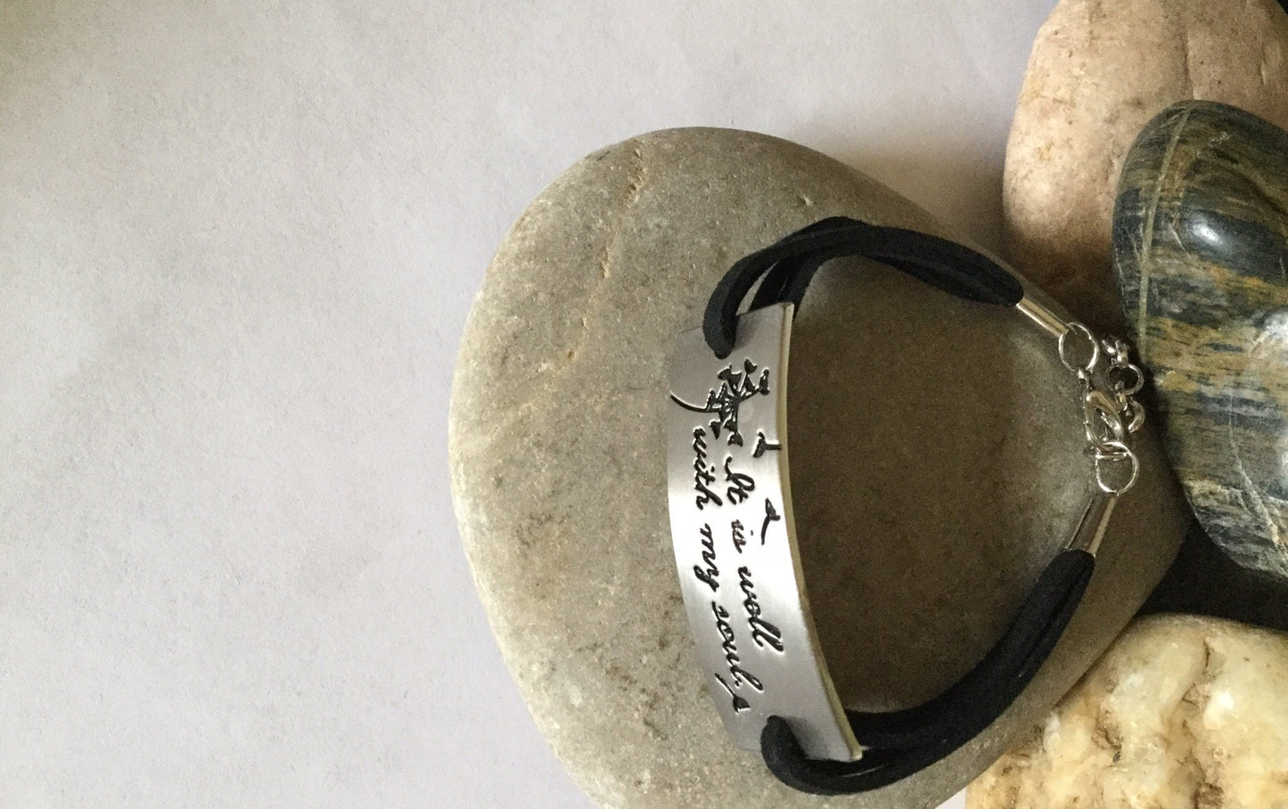 It Is Well With My Soul, Black Suede Metal Quoted Inspirational Bracelet.