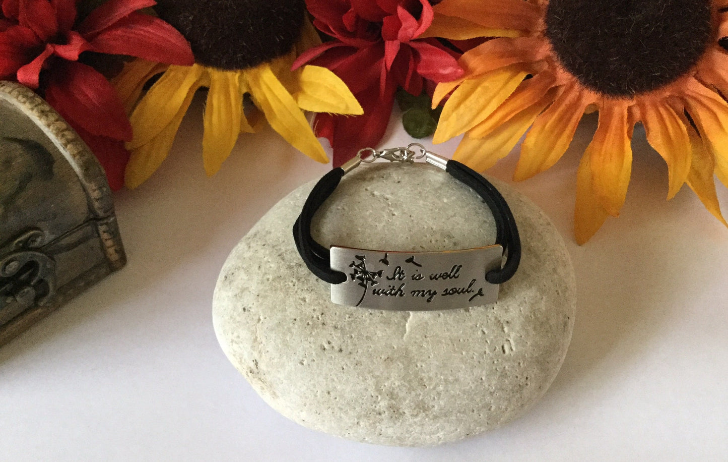 It Is Well With My Soul, Black Suede Metal Quoted Inspirational Bracelet.