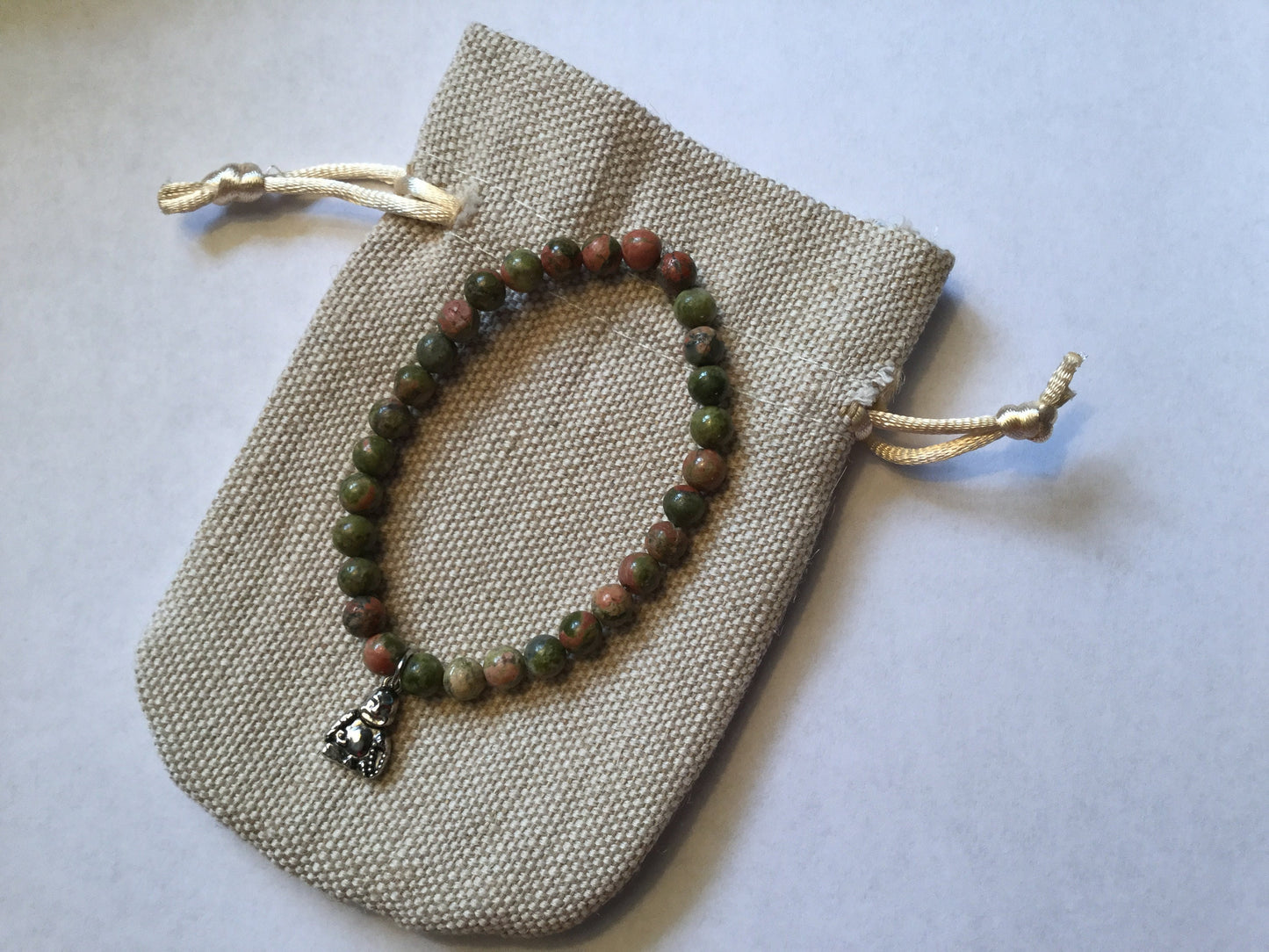 Green Unakite w/ Buddha, Healing Bracelet.