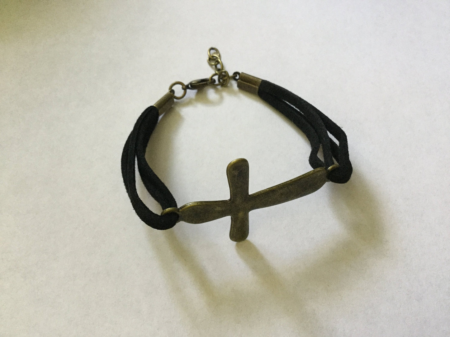 Cross, Black Suede Corded Metal Inspirational Quoted Bracelet