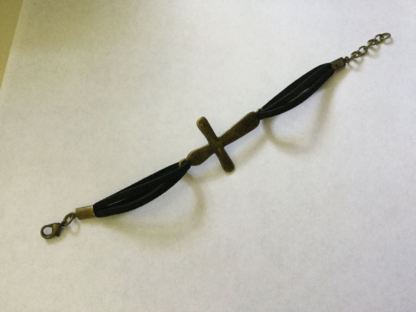 Cross, Black Suede Corded Metal Inspirational Quoted Bracelet