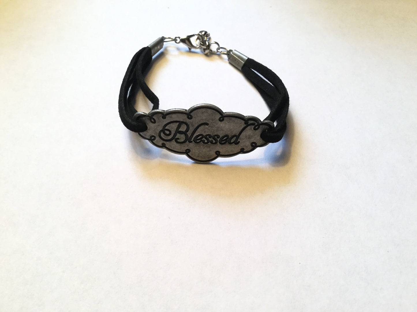 Blessed 2, Black Suede, Inspirational Quoted Bracelet.